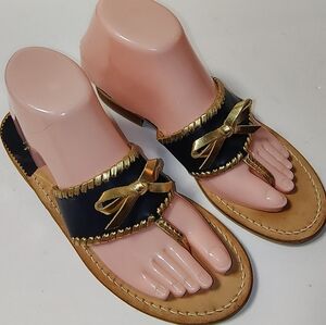 JACK ROGERS Adeline Bow Women's Comfort Leather Slip-On Thong Sandals Blue/Gold